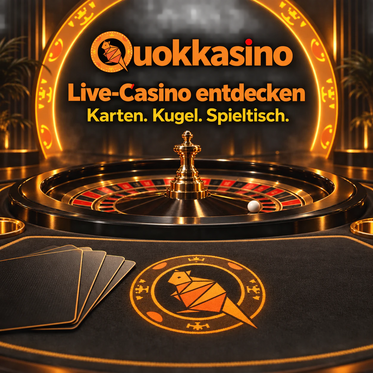 Quokkasino Live-Casino: Karten und Roulette in Orange und Gold